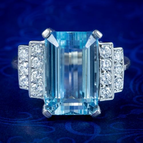 Vintage Aquamarine Diamond Ring 6ct Aqua Dated 1950