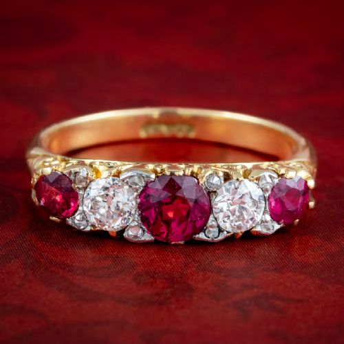 Antique Victorian Ruby Diamond Five Stone Ring 0.90ct Ruby