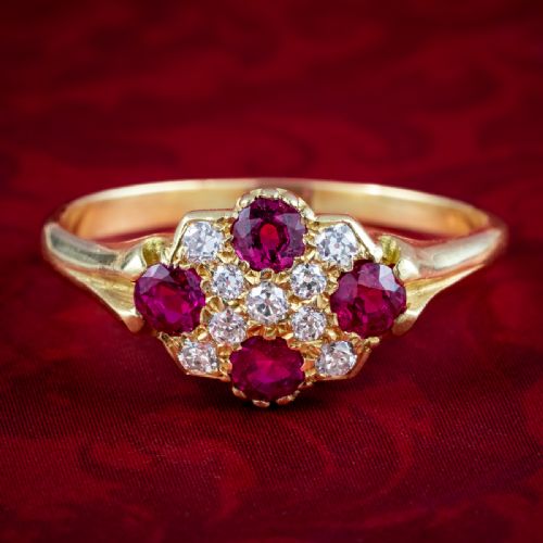 Antique Victorian Ruby Diamond Cluster Ring 0.60ct Ruby