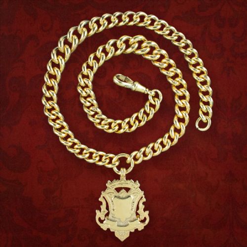 Antique Edwardian Albert Chain Necklace Silver 18ct Gold Gilt With Medallion