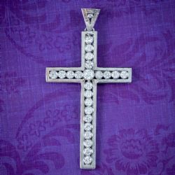 ANTIQUE EDWARDIAN DIAMOND CROSS PENDANT PLATINUM 12CT DIAMOND