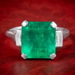 ART DECO EMERALD DIAMOND TRILOGY RING 724CT COLOMBIAN EMERALD WITH CERT