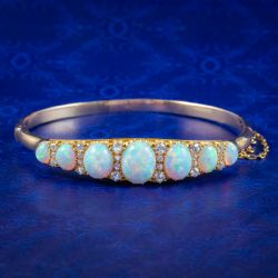 ANTIQUE VICTORIAN OPAL DIAMOND BANGLE 18CT GOLD 73CT OF OPAL
