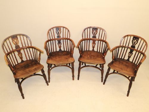 4x Yew Wood Windsor Armchairs