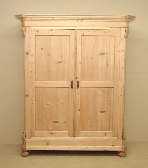 Large Antique Pine Double Wardrobe