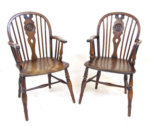 Pr Yew Wood Windsor Armchairs