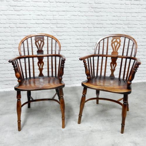 2x Named Yew Wood Windsor Armchair