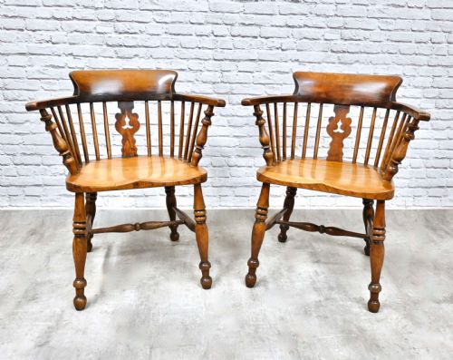 Pair Windsor Smoker's Bow Armchairs