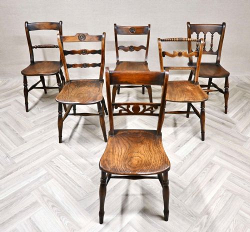 Harlequin Set C19th Windsor Kitchen Chairs (6)