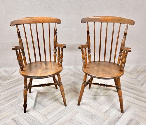 Pair Penny Seat Windsor Carver Armchairs