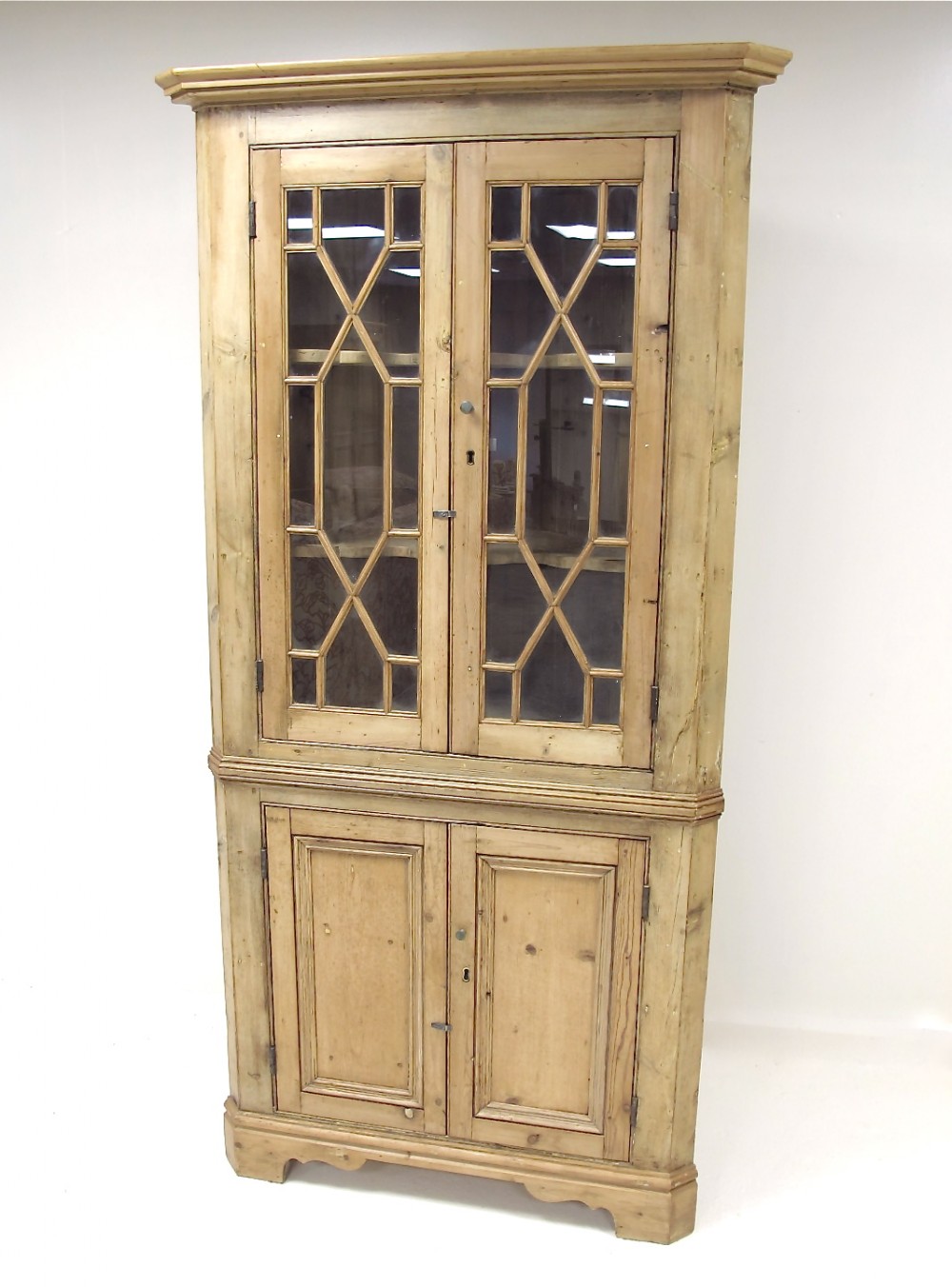 Astragal Glazed Pine Corner Cupboard