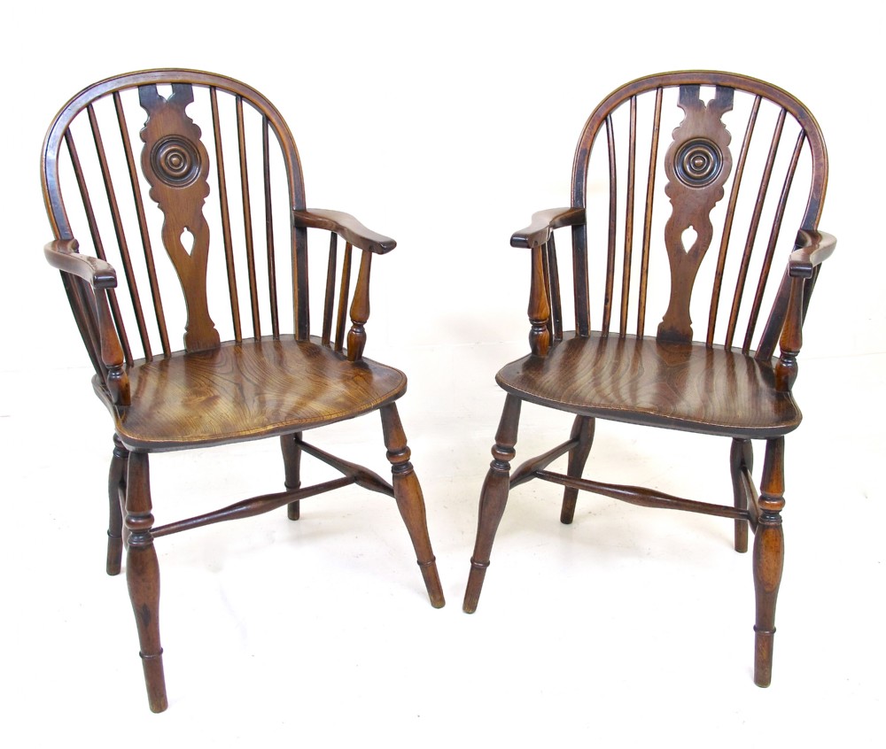 Pr Yew Wood Windsor Armchairs