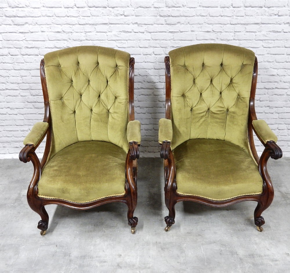 Pair Victorian Armchairs and Stools View III
