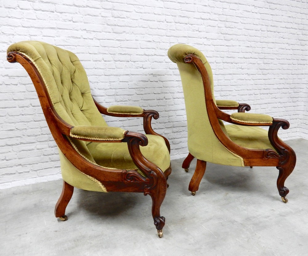 Pair Victorian Armchairs and Stools View V