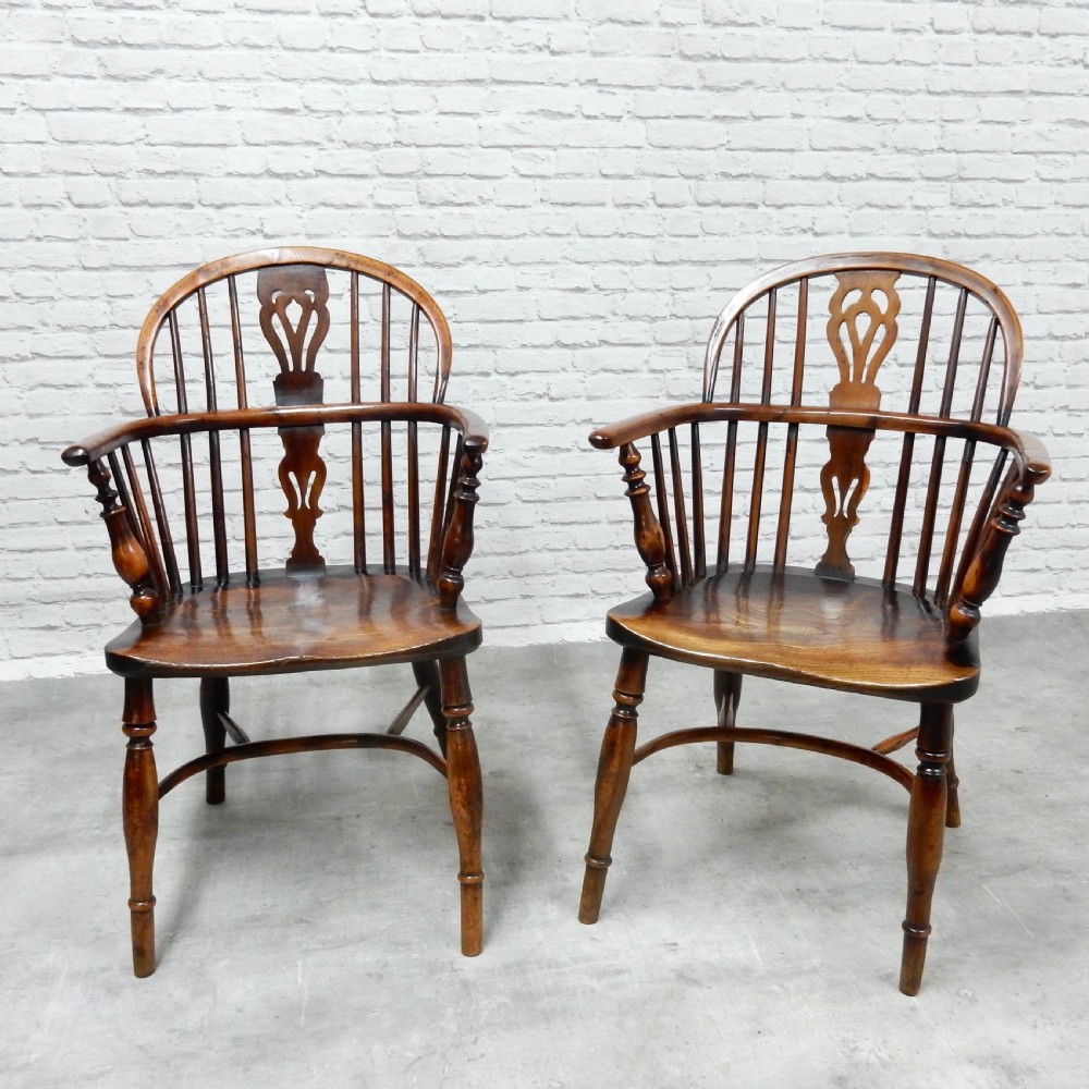 2x Named Yew Wood Windsor Armchair