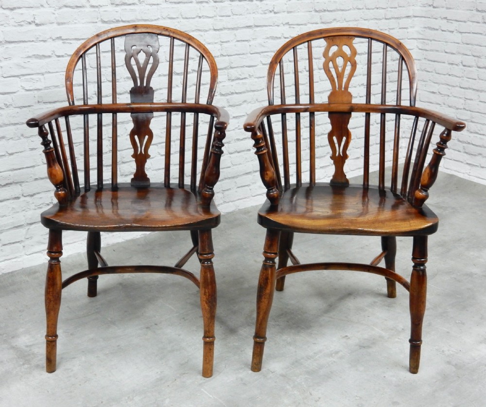 2x Named Yew Wood Windsor Armchair View V