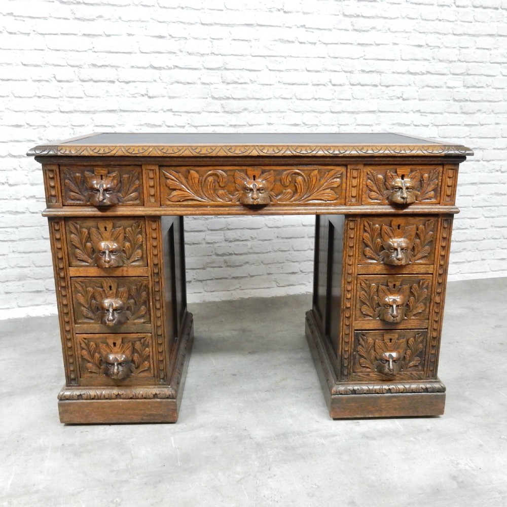 Small Green Man Oak Desk View III