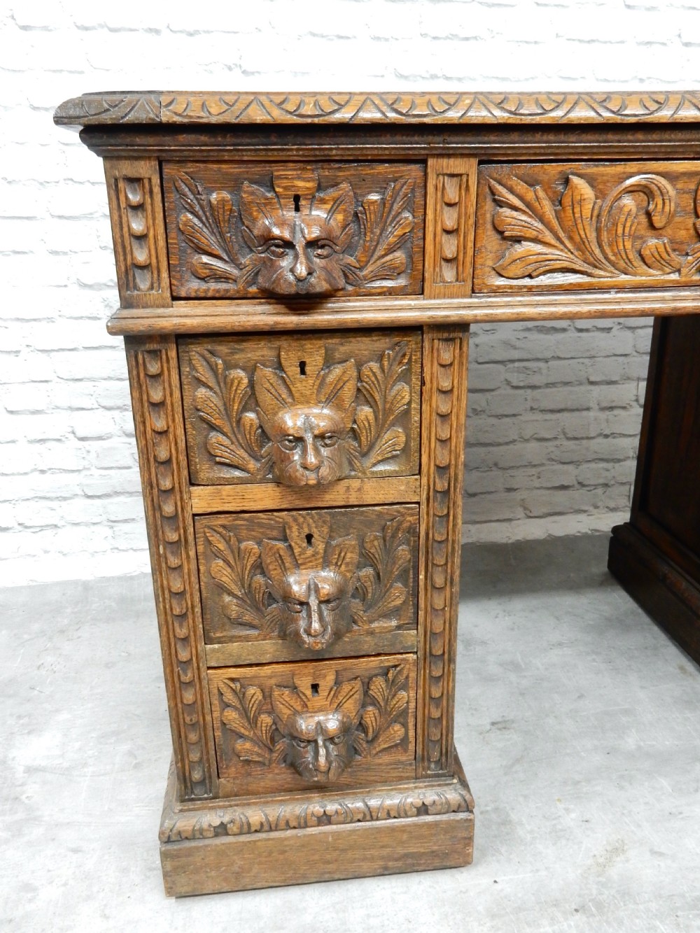 Small Green Man Oak Desk View VI