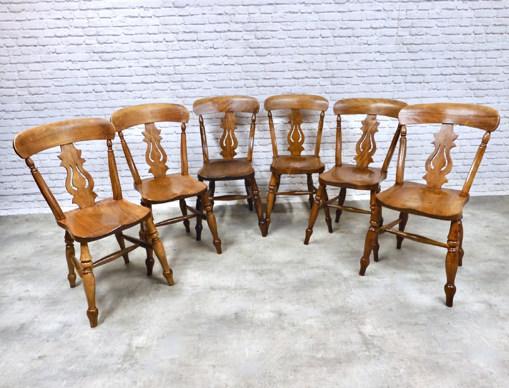 C19th Farmhouse Kitchen Chairs x6 View II