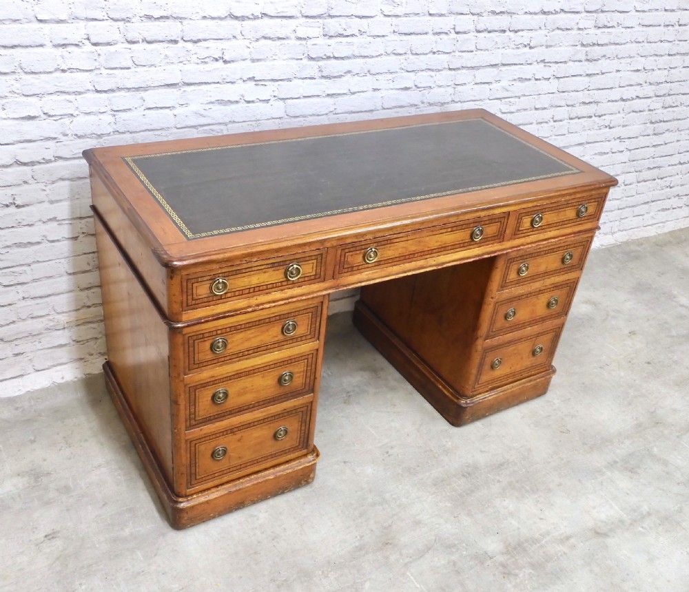 Pine Pedestal Desk in Original Paint View II