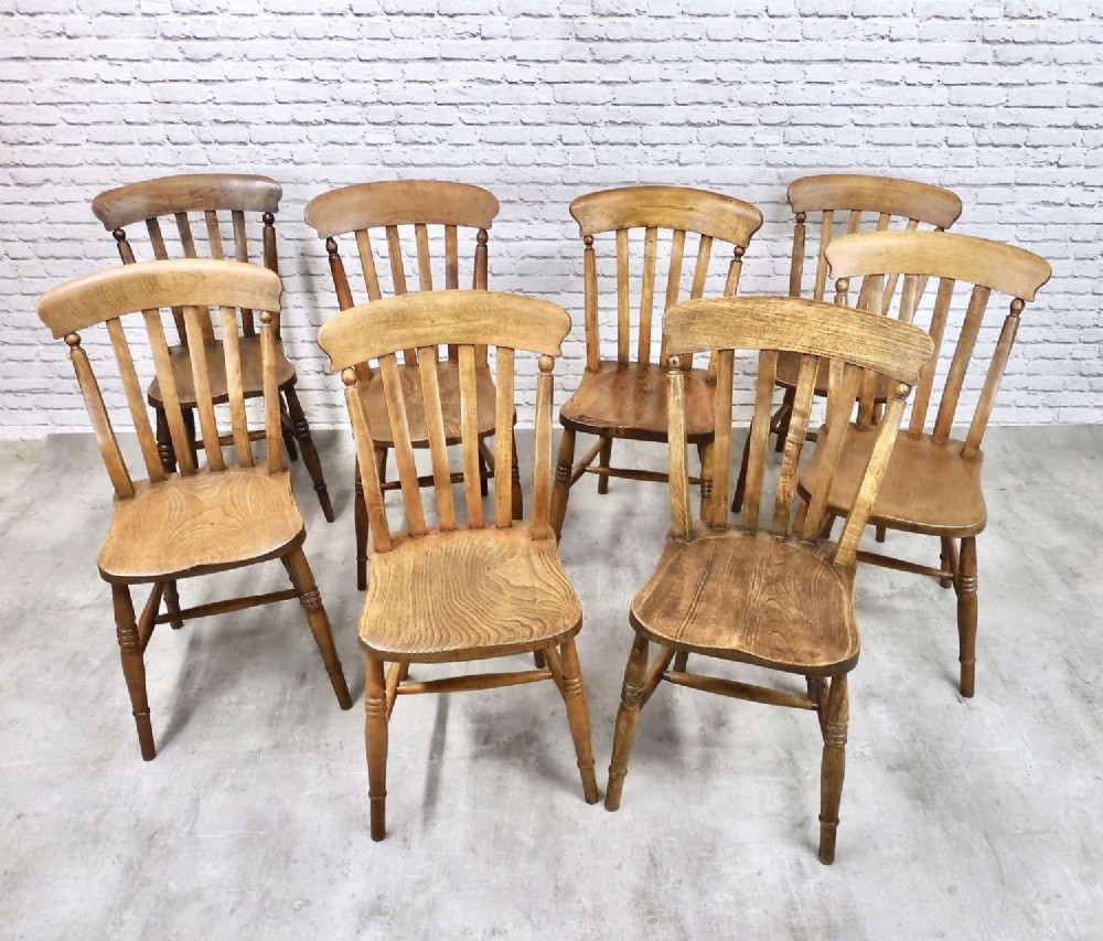 Set 8 Farmhouse Windsor Lathback Kitchen Dining Chairs