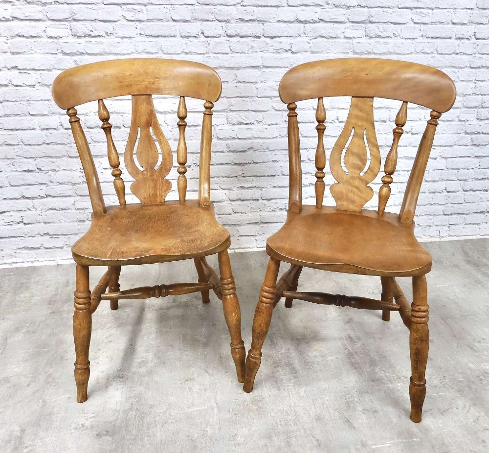 Pr Windsor Lyreback Farmhouse Kitchen Dining Chairs (2)