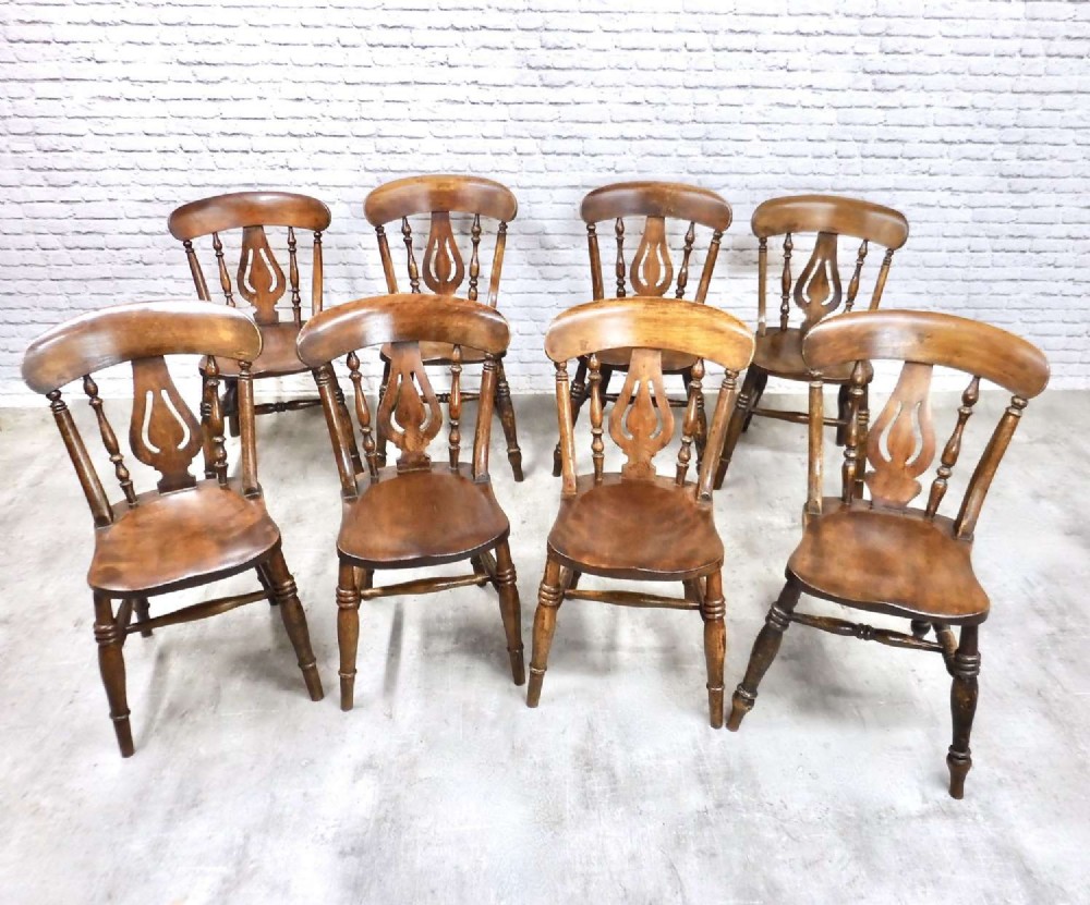 8x Windsor Lyreback Country Kitchen Dining Chairs