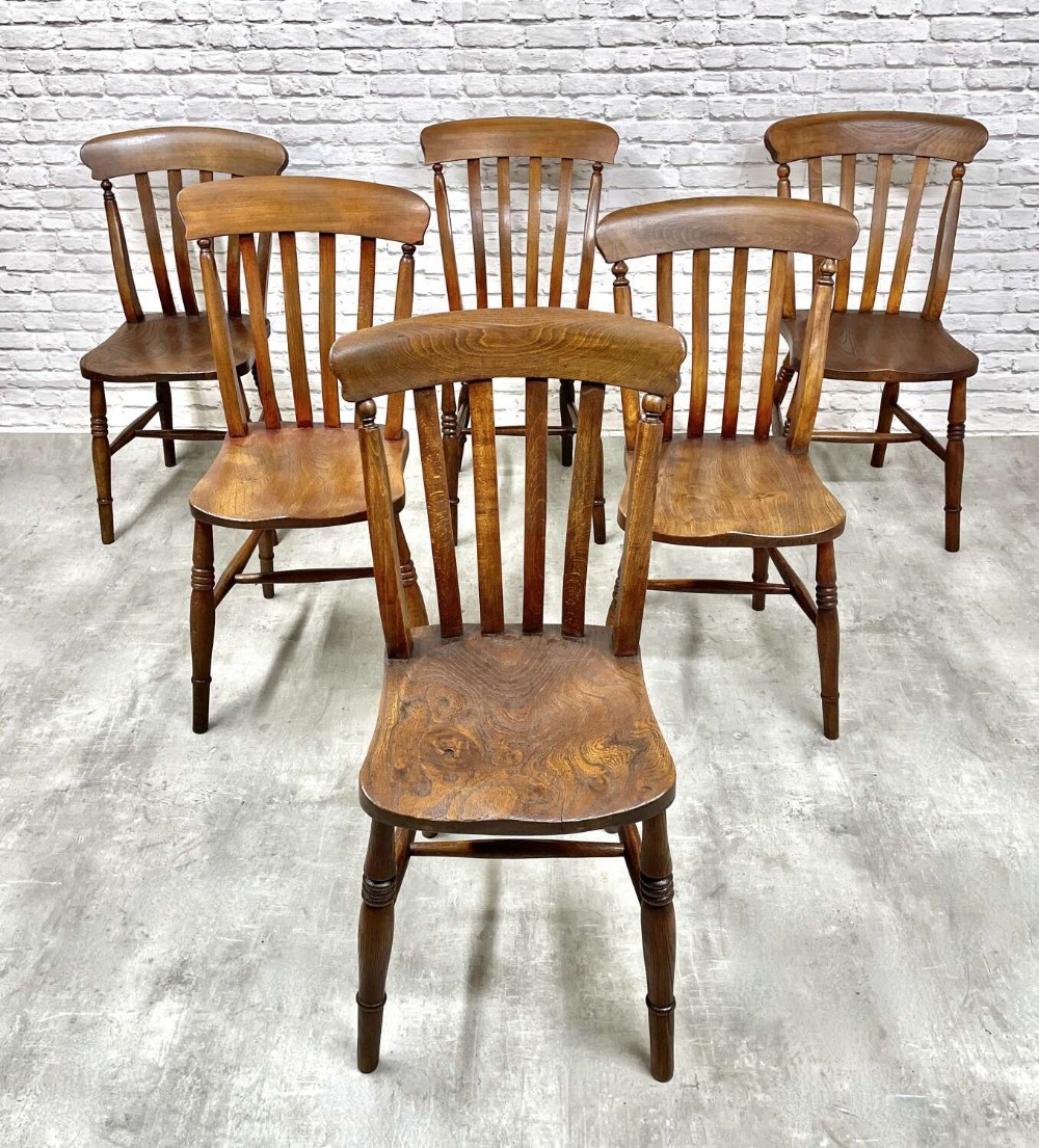 Set 6 Farmhouse Windsor Kitchen Lathback Chairs