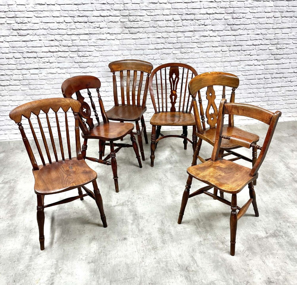 C19th Windsor Kitchen Chairs x6