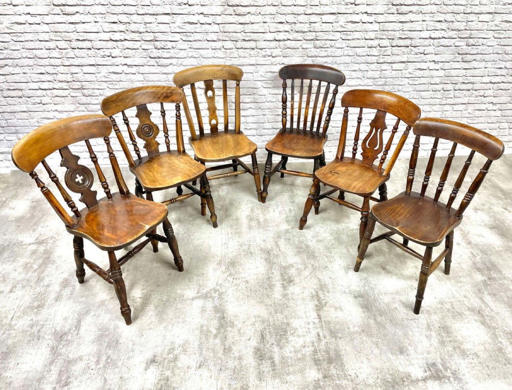 C19th Windsor Kitchen Chairs x6