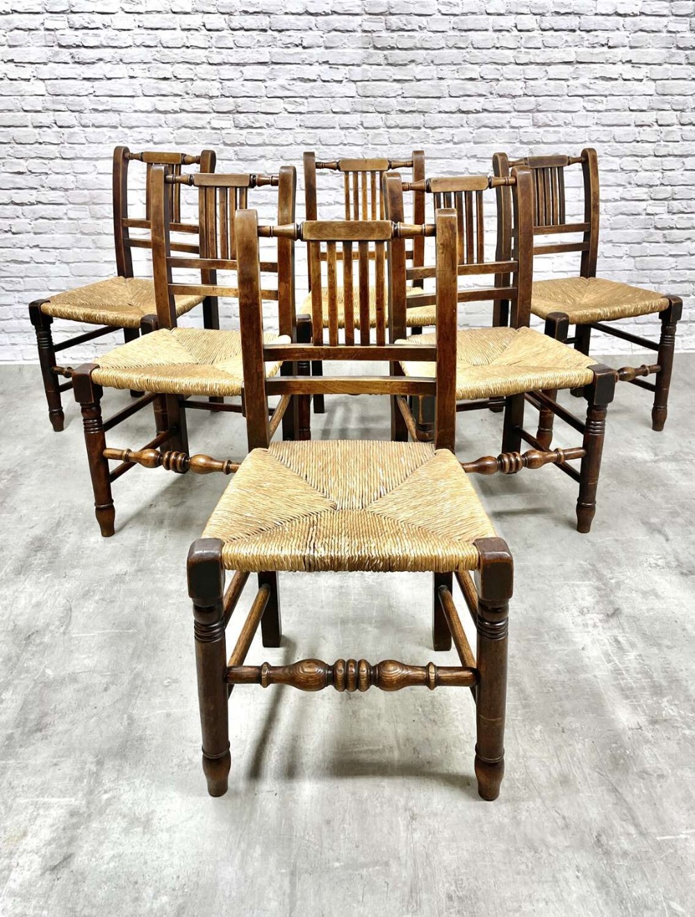 Set 6 Lancashire Rush Seated Kitchen Chairs