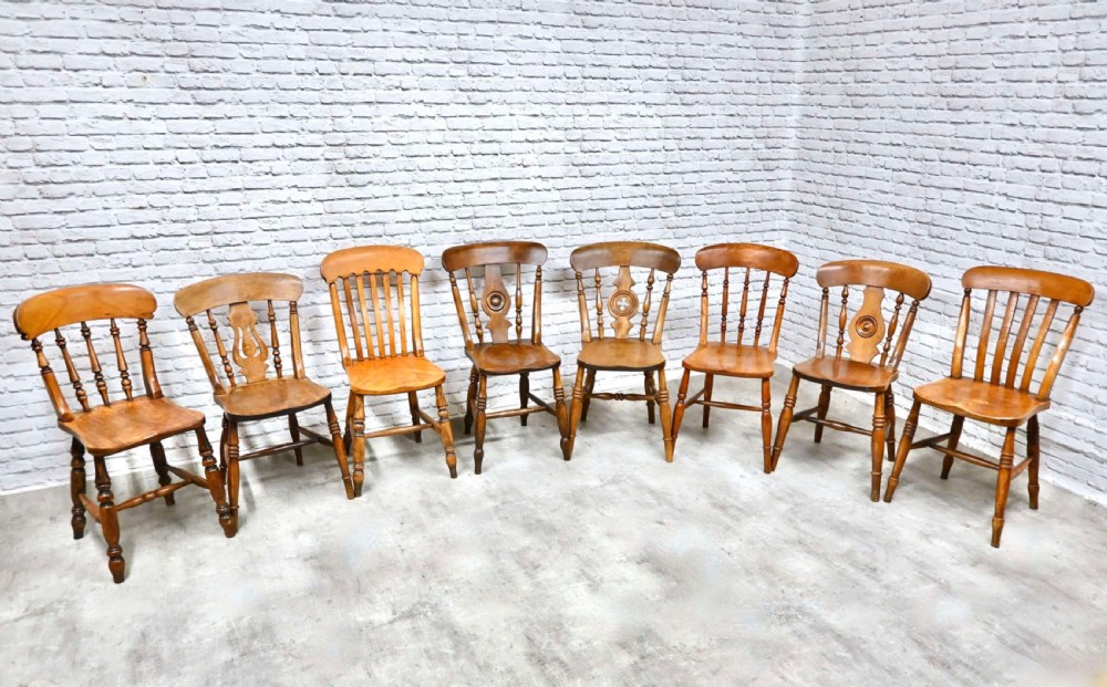 Mixed Set 8 Farmhouse Windsor Kitchen Chairs View VII