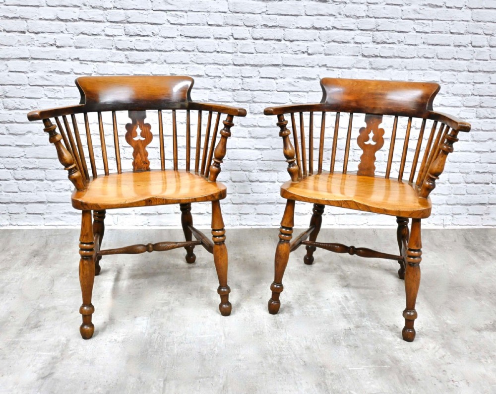 Pair Windsor Smoker's Bow Armchairs