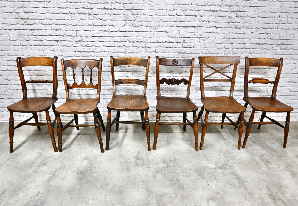 Harlequin Set 6 C19th Windsor Kitchen Dining Chairs View IV