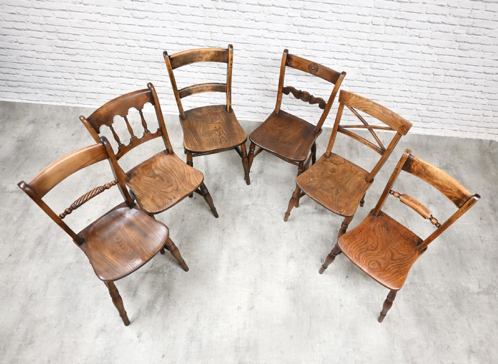 Harlequin Set 6 C19th Windsor Kitchen Dining Chairs View V