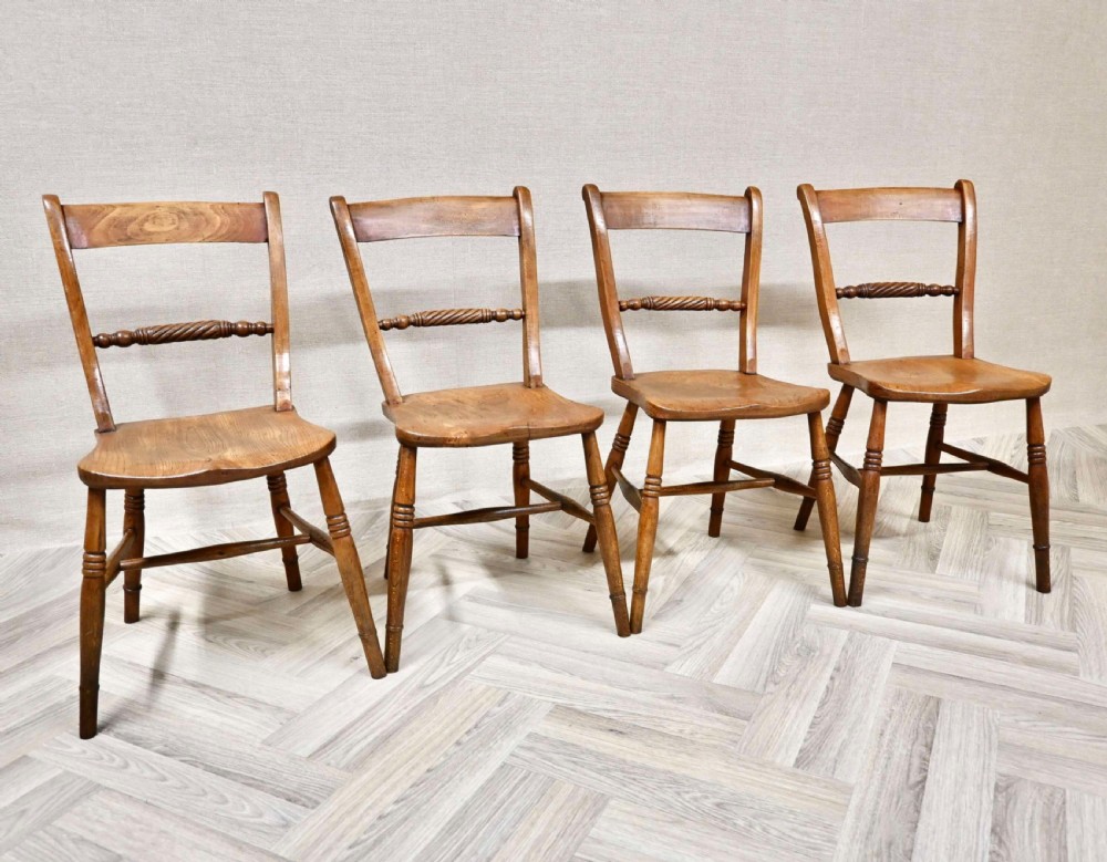 Set 4 C19th Ropetwist Windsor Kitchen Dining Chairs