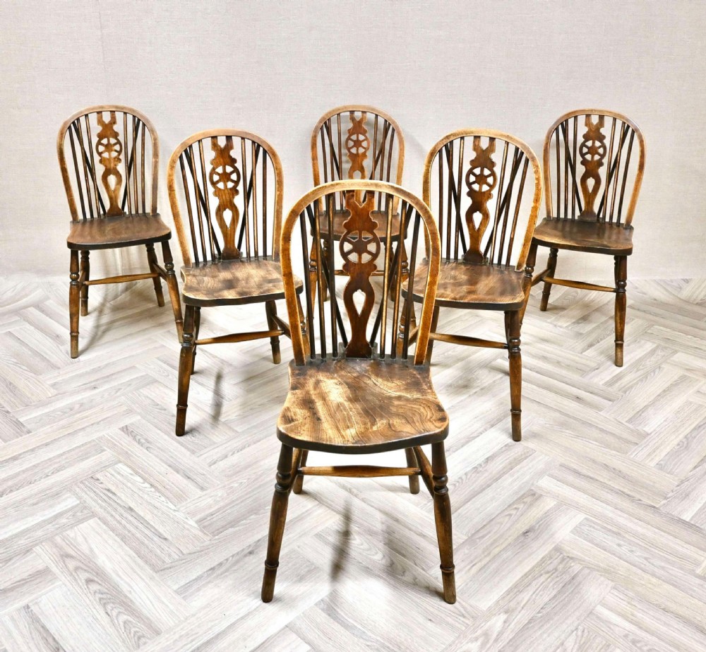 Set 6 Wheelback Windsor Country Kitchen Chairs