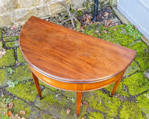 GEORGIAN DEMILUNE MARQUETRY INLAID MAHOGANY CONSOLE FOLDOVER TEA TABLE C1790 - ADDITIONAL PHOTO 9