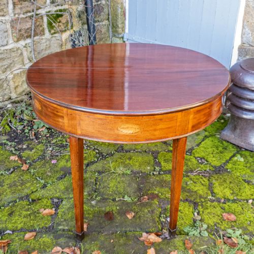 GEORGIAN DEMILUNE MARQUETRY INLAID MAHOGANY CONSOLE FOLDOVER TEA TABLE C1790 - ADDITIONAL PHOTO 12