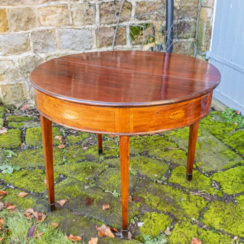 GEORGIAN DEMILUNE MARQUETRY INLAID MAHOGANY CONSOLE FOLDOVER TEA TABLE C1790 - ADDITIONAL PHOTO 13