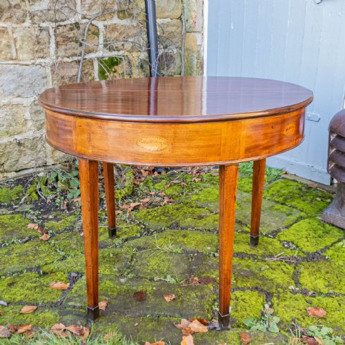 GEORGIAN DEMILUNE MARQUETRY INLAID MAHOGANY CONSOLE FOLDOVER TEA TABLE C1790 - ADDITIONAL PHOTO 15