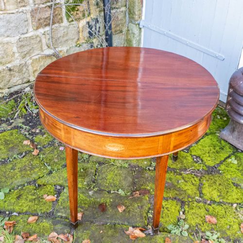 GEORGIAN DEMILUNE MARQUETRY INLAID MAHOGANY CONSOLE FOLDOVER TEA TABLE C1790 - ADDITIONAL PHOTO 16