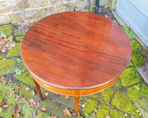 GEORGIAN DEMILUNE MARQUETRY INLAID MAHOGANY CONSOLE FOLDOVER TEA TABLE C1790 - ADDITIONAL PHOTO 17