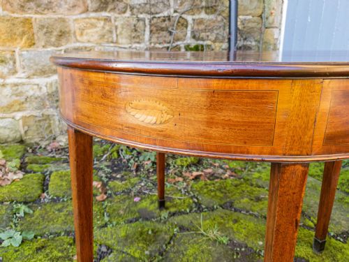 GEORGIAN DEMILUNE MARQUETRY INLAID MAHOGANY CONSOLE FOLDOVER TEA TABLE C1790 - ADDITIONAL PHOTO 18