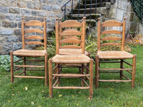 C18TH ELM PROVINCIAL COUNTRY LADDERBACK SET OF 4 DINING CHAIRS C1790 GEORGIAN - ADDITIONAL PHOTO 3