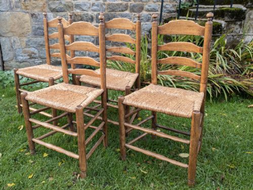 C18TH ELM PROVINCIAL COUNTRY LADDERBACK SET OF 4 DINING CHAIRS C1790 GEORGIAN - ADDITIONAL PHOTO 6