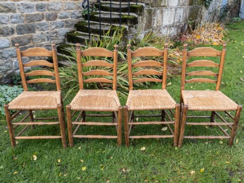 C18TH ELM PROVINCIAL COUNTRY LADDERBACK SET OF 4 DINING CHAIRS C1790 GEORGIAN - ADDITIONAL PHOTO 8