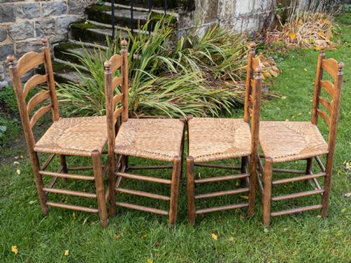 C18TH ELM PROVINCIAL COUNTRY LADDERBACK SET OF 4 DINING CHAIRS C1790 GEORGIAN - ADDITIONAL PHOTO 11