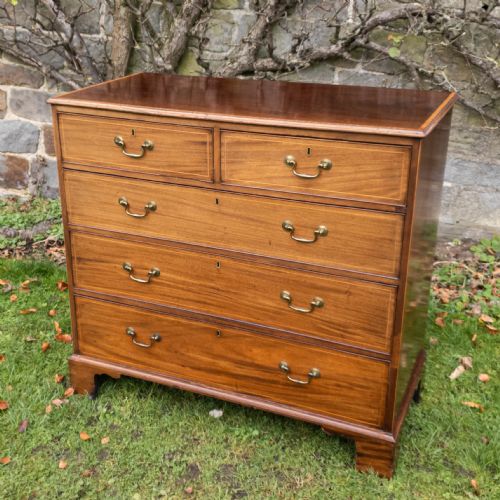 GEORGIAN MAHOGANY INLAID BANDED STRAIGHT FRONT 4 HEIGHT CHEST OF DRAWERS C1780 - ADDITIONAL PHOTO 2