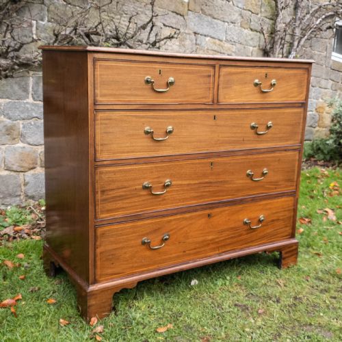 GEORGIAN MAHOGANY INLAID BANDED STRAIGHT FRONT 4 HEIGHT CHEST OF DRAWERS C1780 - ADDITIONAL PHOTO 1